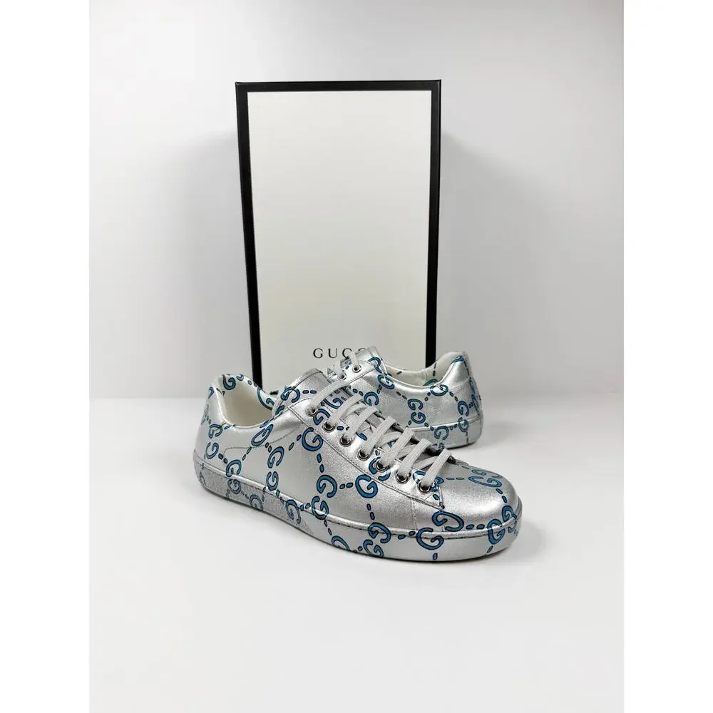 Size 8US - Gucci Ace GG Metallic Silver NEW